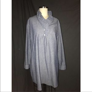Ruffle Collared Denim Tunic Top